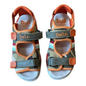 D&G Junior Sandals Camouflage Stripe Print Orange and Green Size 36